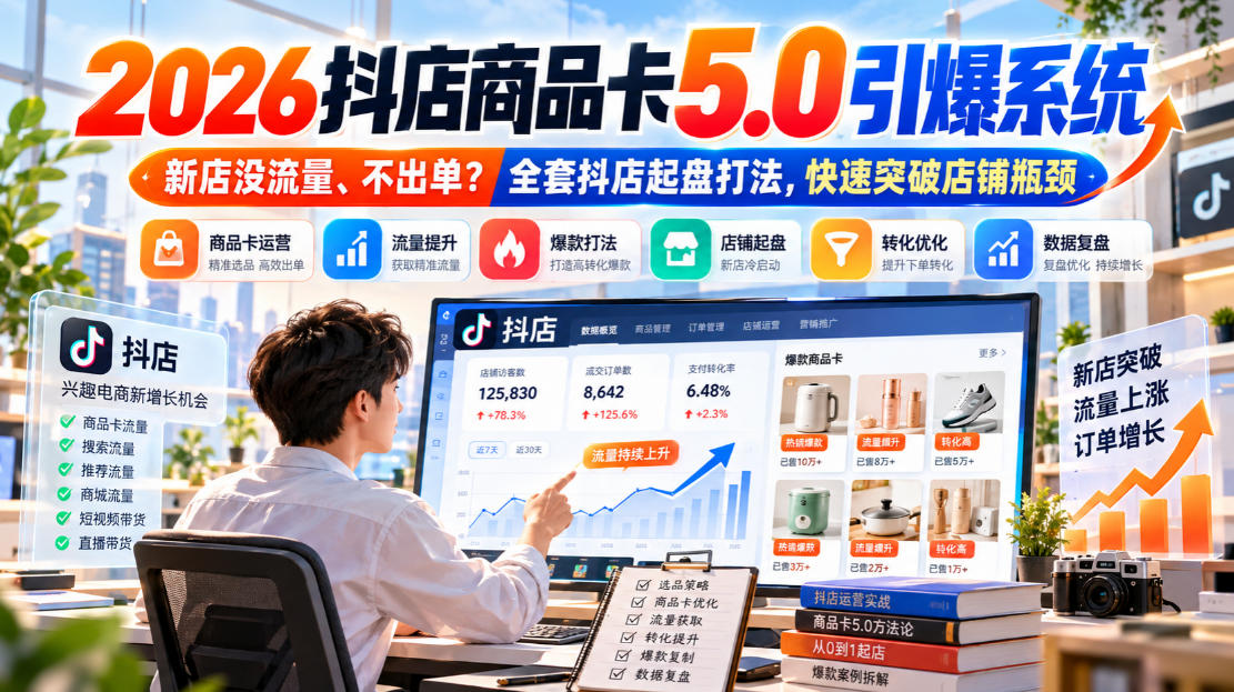2026抖店商品卡5.0引爆系统，新店没流量、不出单？全套抖店起盘打法，快速突破店铺瓶颈-九节课