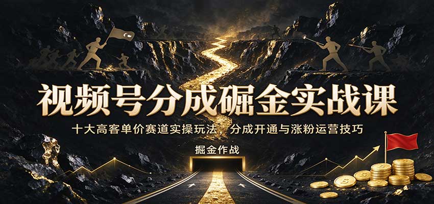 视频号分成掘金实战课：十大高客单价赛道实操玩法，分成开通与涨粉运营技巧-九节课