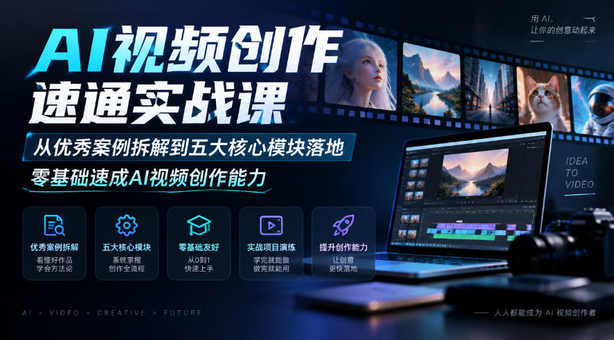 AI视频创作速通实战课｜从优秀案例拆解到五大核心模块落地，零基础速成AI视频创作能力-九节课