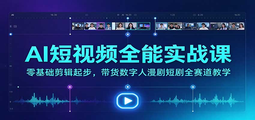 AI短视频全能实战课：零基础剪辑起步，带货数字人漫剧短剧全赛道教学-九节课