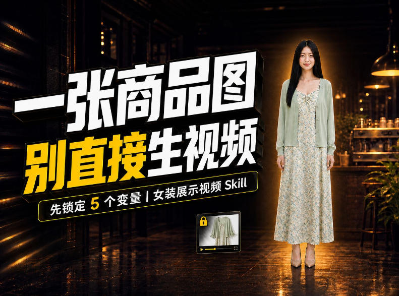 女装AI视频总翻车？问题不在提示词，女装展示视频Skill先锁定5个变量！-九节课