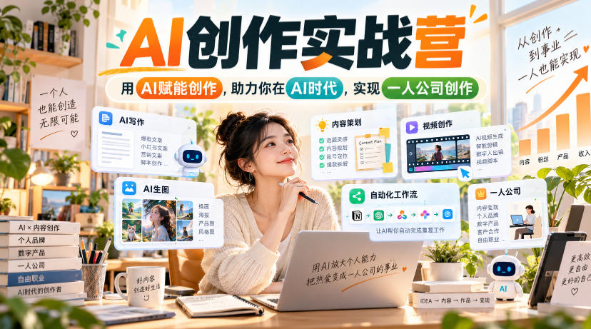 AI创作实战营，用AI赋能创作，助力你在AI时代，实现一人公司创作-九节课