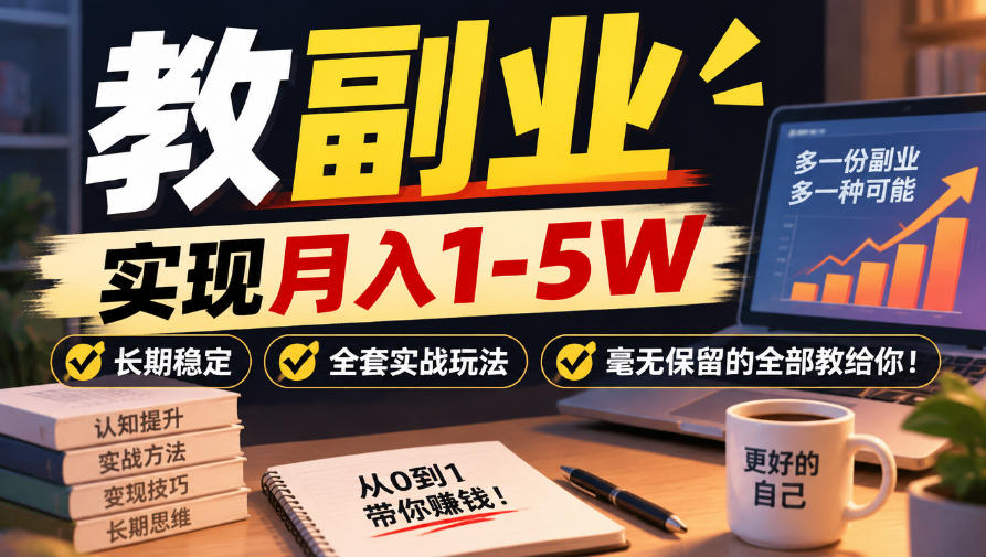 “教副业”实现月入1-5W，长期稳定，全套实战玩法毫无保留的全部教给你！【揭秘】-九节课