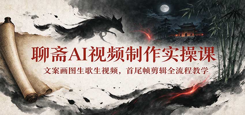 聊斋AI视频制作实操课:文案画图生歌生视频,首尾帧剪辑全流程教学-九节课