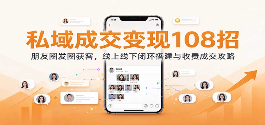 私域成交变现108招：朋友圈发圈获客，线上线下闭环搭建与收费成交攻略-九节课