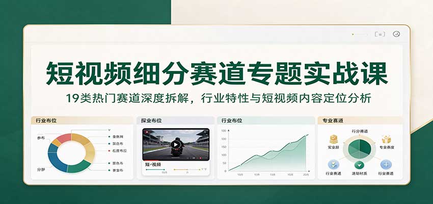 短视频细分赛道专题实战课：19类热门赛道深度拆解，行业特性与短视频内容定位分析-九节课