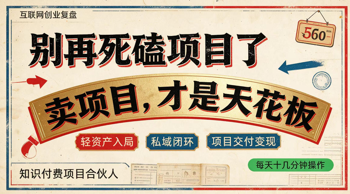 做项目不如卖项目，做知识付费自己当老板，普通人死磕项目賺钱，聪明人贩卖项目认知賺钱【揭秘】-九节课
