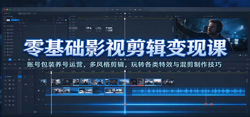 零基础影视剪辑变现课：账号包装养号运营，多风格剪辑，玩转各类特效与混剪制作技巧-九节课