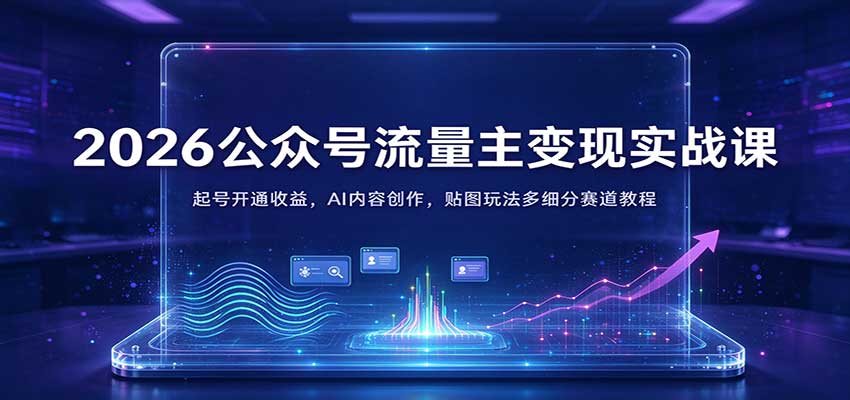 2026公众号流量主变现实战课：起号开通收益，AI内容创作，贴图玩法多细分赛道教程-九节课