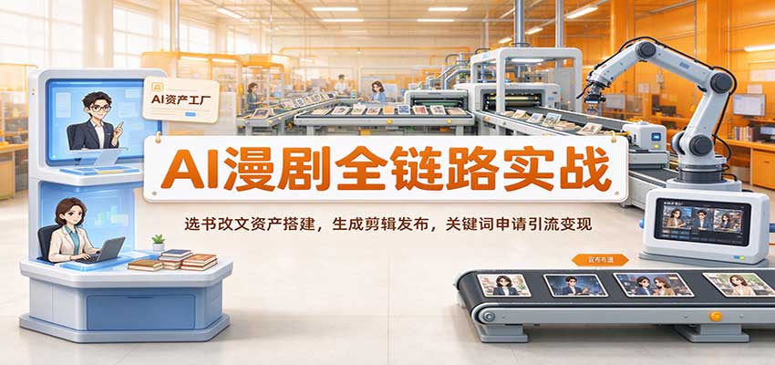 AI漫剧全链路实战：选书改文资产搭建，生成剪辑发布，关键词申请引流变现-九节课