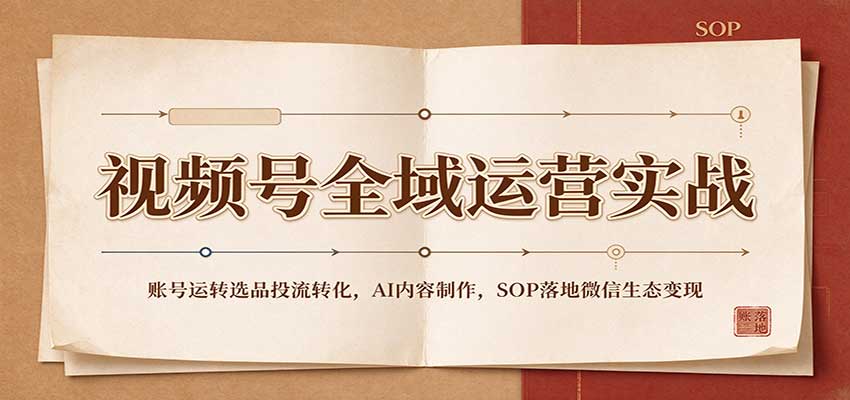 视频号全域运营实战：账号运转选品投流转化，AI内容制作，SOP落地微信生态变现-九节课