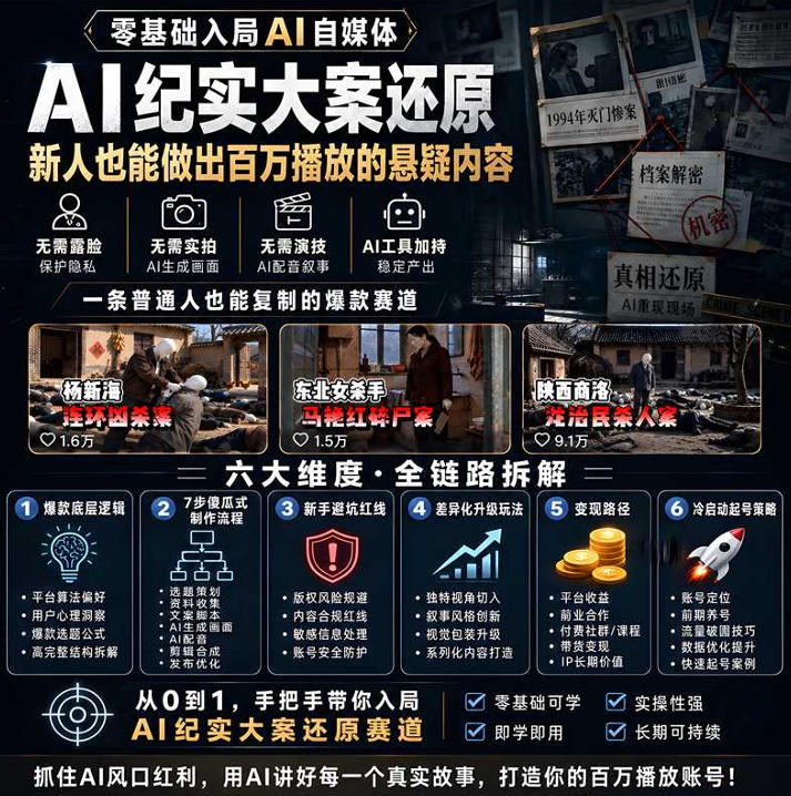 图片[2]-抖音8W粉丝博主的AI纪实大案还原教学，新人也能做出百W播放的悬疑内容，抓住AI风口红利，用AI讲好每一个真实故事-九节课