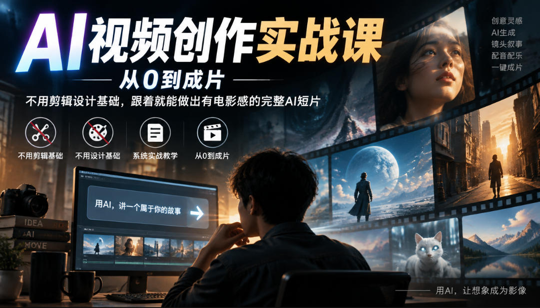 AI视频创作实战课，从0到成片，不用剪辑设计基础，跟着就能做出有电影感的完整AI短片-九节课