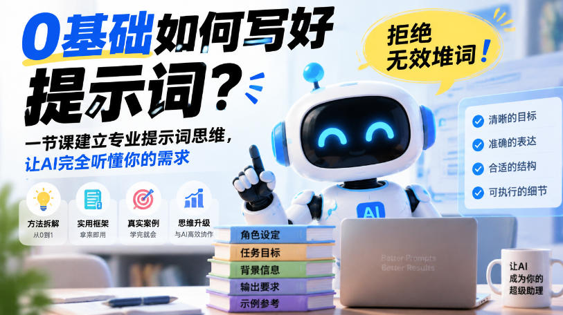 0基础如何写好提示词，拒绝无效堆词！一节课建立专业提示词思维，让AI完全听懂你的需求-九节课