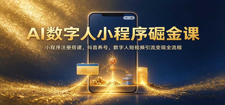 AI数字人小程序掘金课：小程序注册搭建，抖音养号，数字人短视频引流变现全流程-九节课