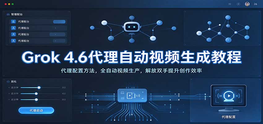 Grok 4.6代理自动视频生成教程：代理配置方法，全自动视频生产，解放双手提升创作效率-九节课