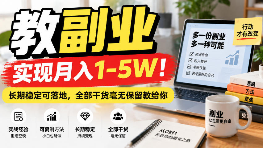 “教副业”实现月入1-5W！长期稳定可落地，全部干货毫无保留教给你【揭秘】-九节课