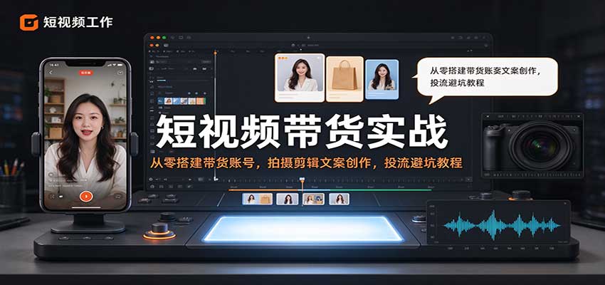 短视频带货实战：从零搭建带货账号，拍摄剪辑文案创作，投流避坑教程-九节课