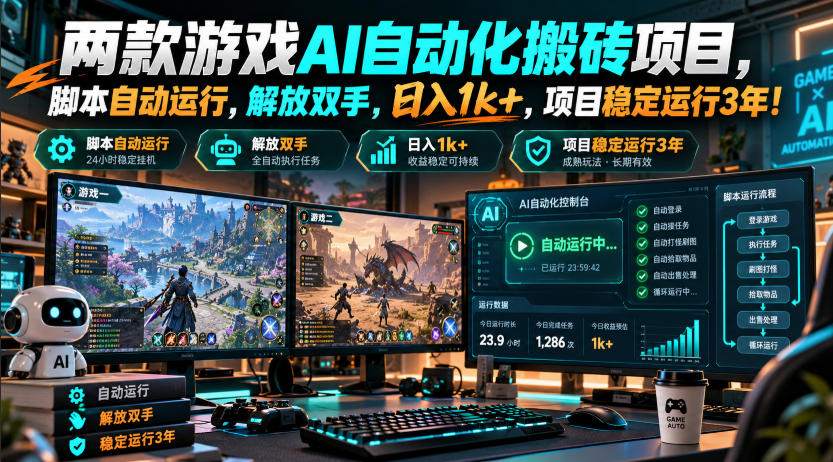 两款游戏AI自动化搬砖项目，脚本自动运行，解放双手，日入1k+，项目稳定运行3年！-九节课