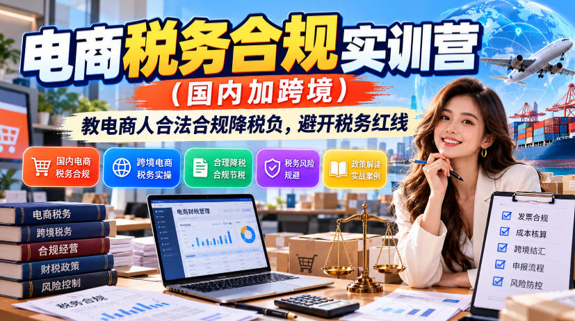 电商税务合规实训营（国内加跨境），教电商人合法合规降税负，避开税务红线-九节课