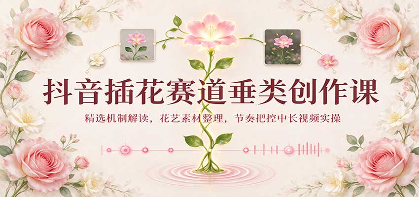 抖音插花赛道垂类创作课：精选机制解读，花艺素材整理，节奏把控中长视频实操-九节课