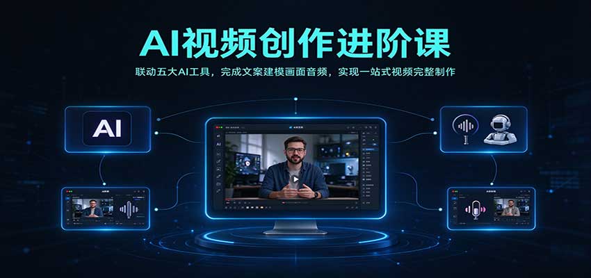 AI视频创作进阶课：联动五大AI工具，完成文案建模画面音频，实现一站式视频完整制作-九节课