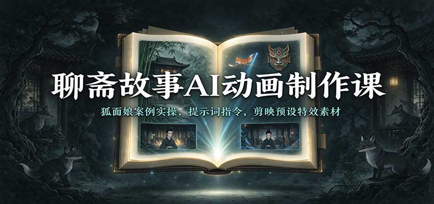聊斋故事AI动画制作课：狐面娘案例实操，提示词指令，剪映预设特效素材-九节课