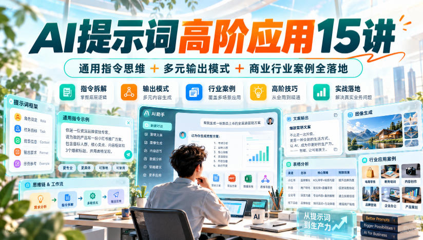AI提示词高阶应用15讲｜通用指令思维+多元输出模式+商业行业案例全落地-九节课