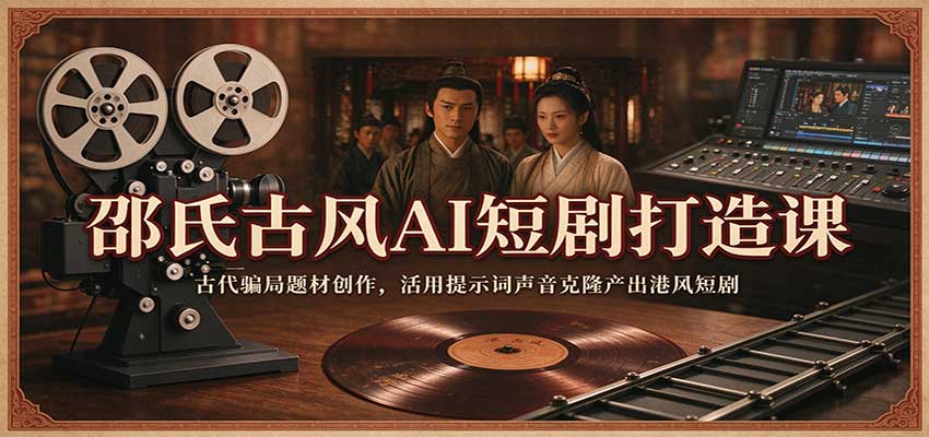 邵氏古风AI短剧打造课：古代骗局题材创作，活用提示词声音克隆产出港风短剧-九节课