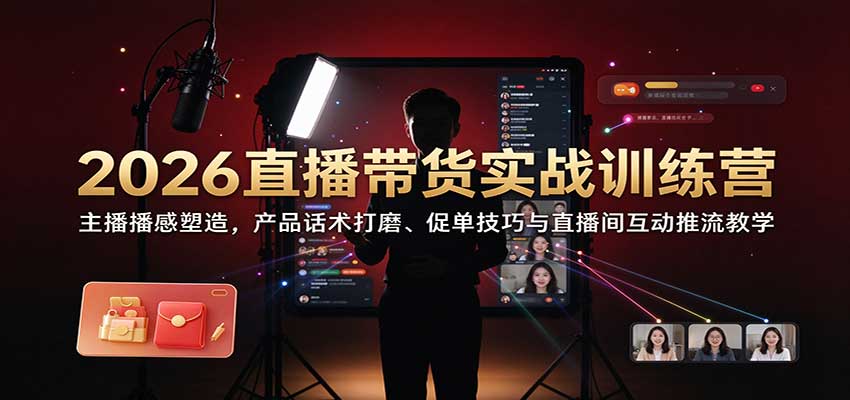 2026直播带货实战训练营：主播播感塑造，产品话术打磨、促单技巧与直播间互动推流教学-九节课