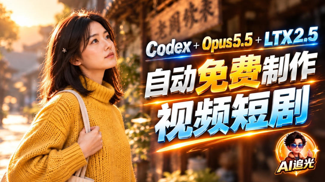 【无水印】Codex出图+免费LTX-2.5生成视频，Claude Opus 5.5全自动剪出1分钟情感短剧《停了的表》-九节课