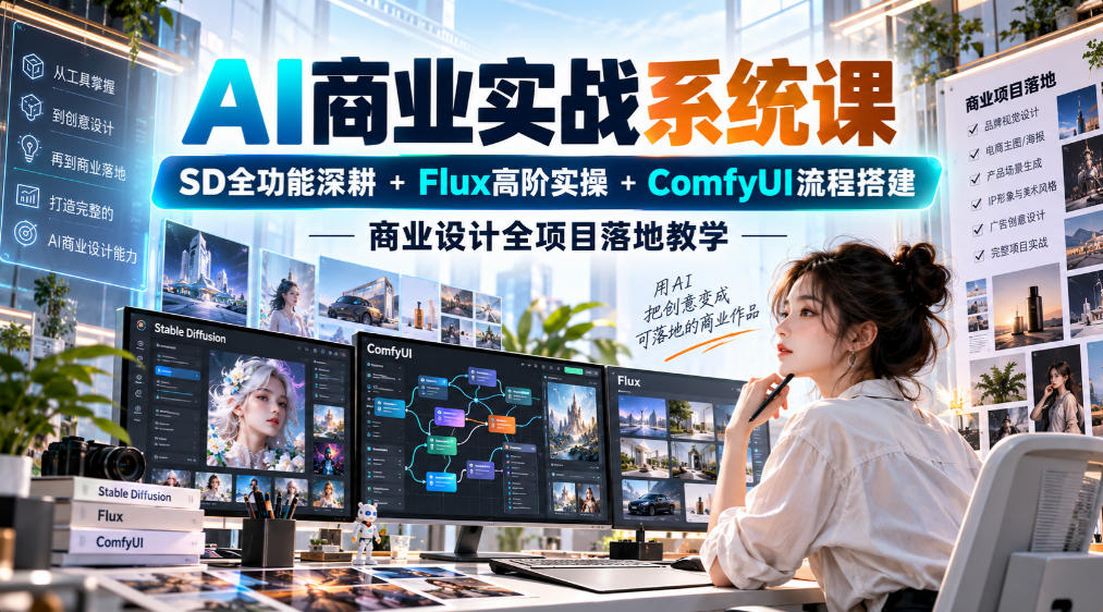 AI商业实战系统课｜SD全功能深耕+Flux高阶实操+Comfyui流程搭建，商业设计全项目落地教学-九节课