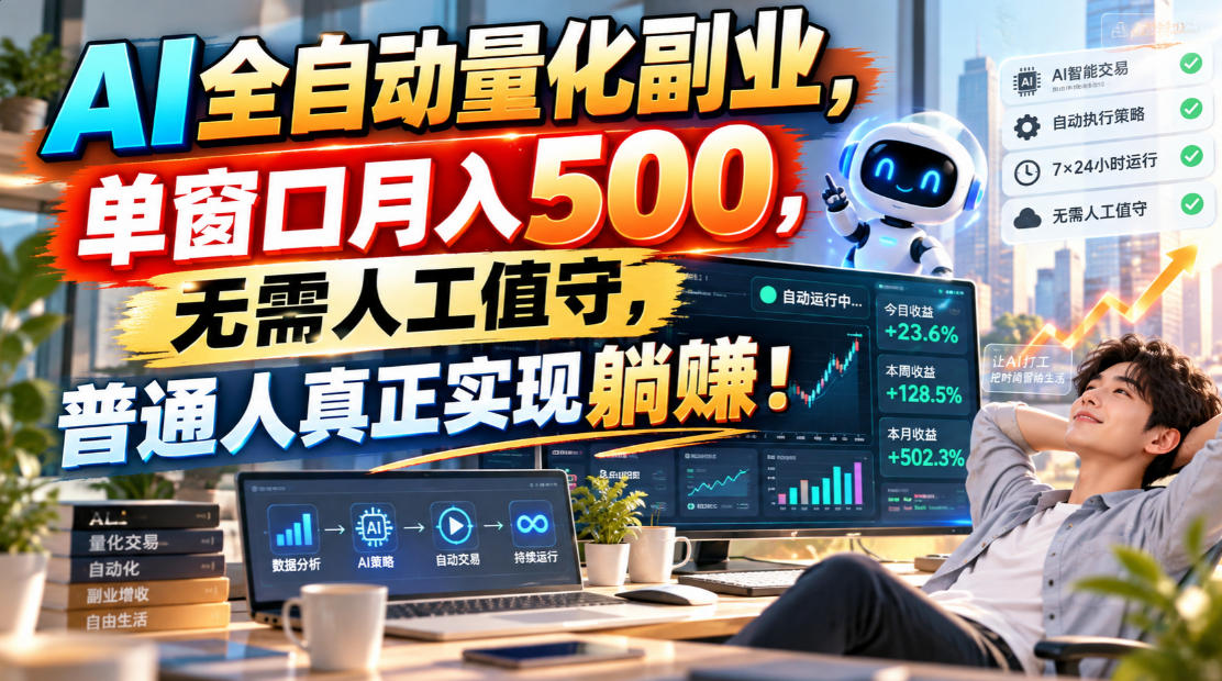 AI全自动量化副业，单窗口月入500，无需人工值守，普通人真正实现躺賺！【揭秘】-九节课