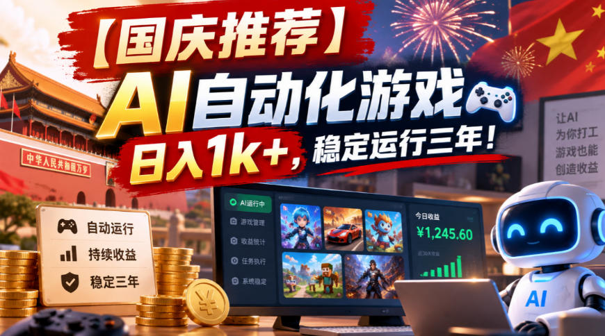 【国庆推荐】AI自动化游戏，日入1k+，操作简单，稳定运行三年！【揭秘】-九节课