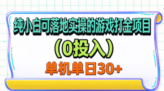 纯小白可落地实操的游戏打金项目（0投入）单机单号30+-九节课