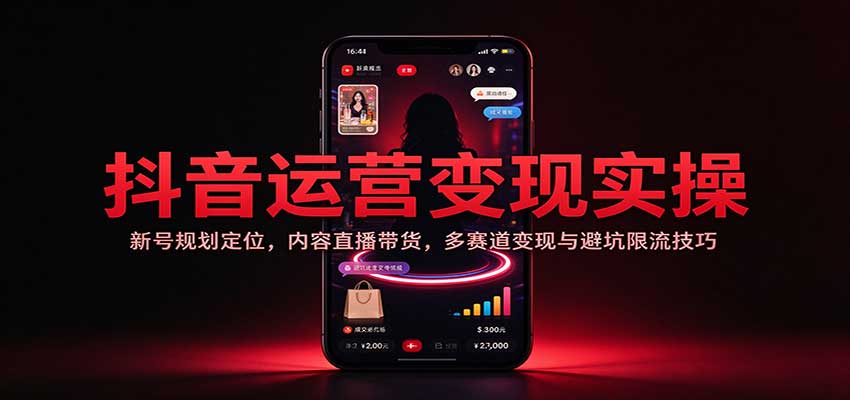 抖音运营变现实操：新号规划定位，内容直播带货，多赛道变现与避坑限流技巧-九节课