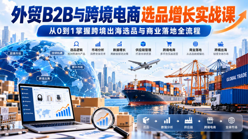 外贸B2B与跨境电商选品增长实战课，从0到1掌握跨境出海选品与商业落地全流程-九节课