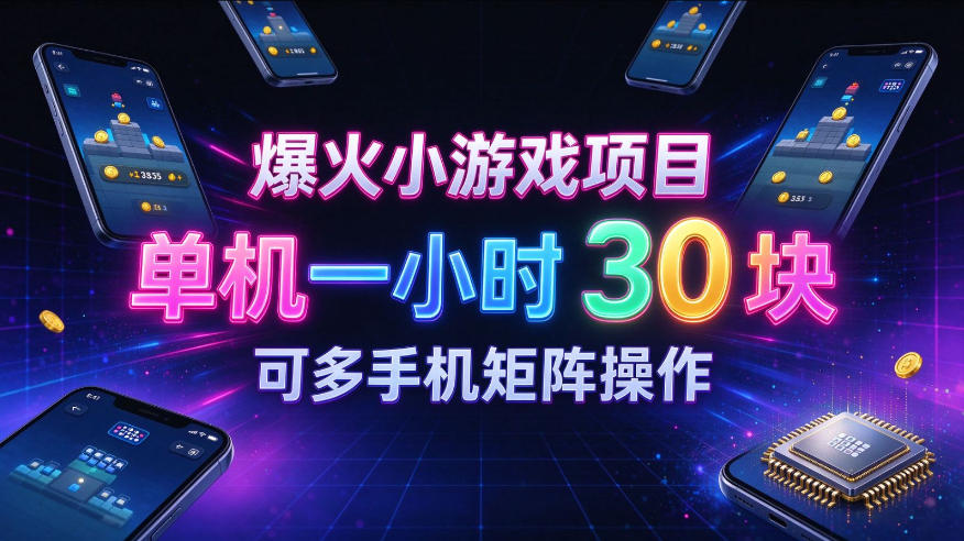 爆火小游戏撸金项目，实测单机一小时30+，可多手机矩阵操作，新手看完一遍就能上手【揭秘】-九节课