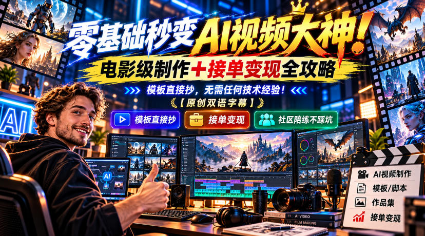 零基础秒变AI视频大神！电影级制作+接单变现全攻略，模板直接抄，无需任何技术经验！【原创双语字幕】-九节课
