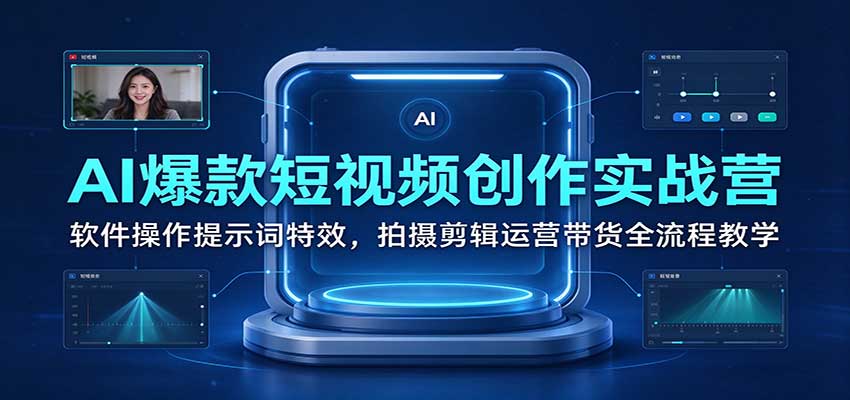 AI爆款短视频创作实战营：软件操作提示词特效，拍摄剪辑运营带货全流程教学-九节课